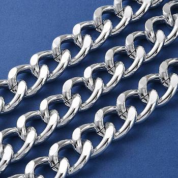 Oxidation Aluminum Diamond Cut Faceted Curb Chains, Twisted Chains, Unwelded, with Spool, Silver, 23x17x6mm, about 26.25 Feet(8m)/Roll