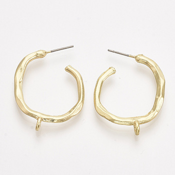 Alloy Stud Earring Findings, Half Hoop Earrings, with Steel Pins and Loop, Light Gold, 28~29x22.5mm, Hole: 1.6mm, Pin: 0.7mm