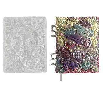 Silicone Skull & Rose & Butterfly Pattern Binder Notebook Cover Molds, Resin Casting Molds, for UV Resin, Epoxy Resin Craft Making, White, 218x159x10mm
