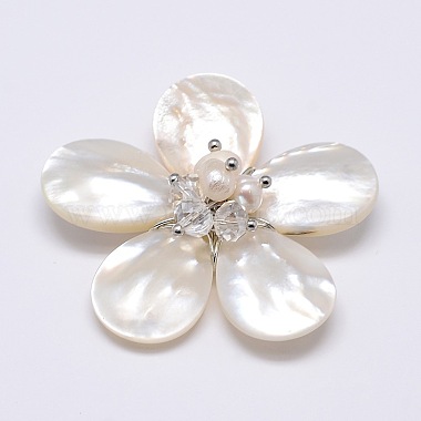 Platinum Clear Flower White Shell Big Pendants
