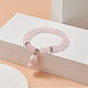 Round Natural Rose Quartz Beaded Stretch Bracelet with Nuggets Charms for Women(BJEW-JB09316-02)-2