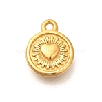 Ion Plating(IP) 304 Stainless Steel Charms, Flat Round with Heart Charm, Real 18K Gold Plated, 12.5x10.5x2.3mm, Hole: 1.7mm(STAS-I321-05G)