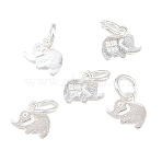 Fine Silver Elephant Charms, with Jump Rings and 999 Stamp, Silver, 5x6.5x1mm, Hole: 3mm(STER-A049-02S)