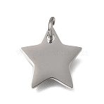 304 Stainless Steel Charms, Star Charms, Polishing, Stainless Steel Color, 13x12.5x1mm, Hole: 3.5mm(STAS-E532-07P)