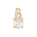 Brass Micro Pave Clear Cubic Zirconia Pendants, Flat Round Charms, Real 18K Gold Plated, 8.5x4.5x2.5mm, Hole: 1mm(KK-D225-01G)