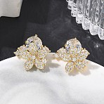 Brass Micro Pave Clear Cubic Zirconia Stud Earrings, Flower, Long-Lasting Plated, Rack Plating, Lead Free & Cadmium Free, Real 18K Gold Plated, 17x18mm(KK-CBA56EF-37G)