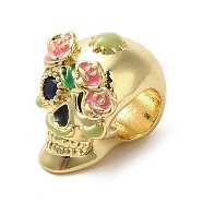 Brass Rhinestone European Beads, with Enamel, Large Hole Beads, Skull, For Halloween, Golden, 12x9.5x9.5mm, Hole: 4mm(X1-KK-A203-03G)