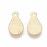 Brass Charms, Nickel Free, Teardrop, Real 18K Gold Plated, 10x6x0.5mm, Hole: 1mm(X-KK-T050-31G-NF)