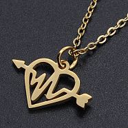 Valentine's Day Theme, 201 Stainless Steel Pendant Necklaces, with Cable Chains and Lobster Claw Clasps, An arrow through a heart, Golden, 15.74 inch(40cm), 1.5mm(NJEW-S105-JN577-40-2)