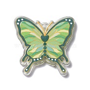 Transparent Acrylic Pendants, Butterfly, Yellow Green, 36~36.5x38x2~2.5mm, Hole: 2mm(OACR-O004-01F)