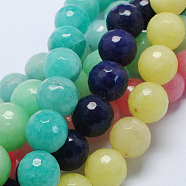Natural Jade Bead Strands, Dyed, Faceted, Round, Mixed Color, 14mm, Hole: 2mm, 28pcs/strand, 14.6 inch(G-R166-14mm-M2)