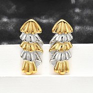 304 Stainless Steel Two-tone Stud Earrings for Women, Real 18K Gold Plated, Fold Charm, 34x14.5mm(EJEW-R023-01GP-03)