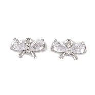 Brass Micro Pave Clear Cubic Zirconia Charms, Long-Lasting Plated, Bowknot, Platinum, 8x13.5x3mm, Hole: 1mm(KK-L212-15P)