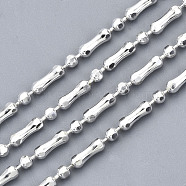Brass Ball Chains, Ball & Bar Faceted Beaded Chains, Long-Lasting Plated, with Spool, Cadmium Free & Lead Free, Silver Color Plated, 6x2mm and 2mm, about 32.8 Feet(10m)/roll(CHC-T010-001S-RS)