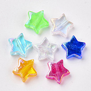 Transparent Plastic Beads, AB Color Plated, Star, Mixed Color, 11x11x4mm, Hole: 1.6mm(X-KY-N006-001)