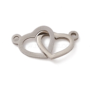 304 Stainless Steel Connector Charms, Double Heart Links, Stainless Steel Color, 12x20x1mm, Hole: 1.6mm(STAS-E179-09P)