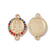 Alloy Connector Charms, with Colorful Rhinestones, Oval Links with Religion Saint, Golden, 23.5x15x2mm, Hole: 1.8mm(FIND-A024-28G)