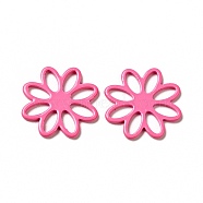 Spray Painted 201 Stainless Steel Filigree Joiners, Flower, Hot Pink, 16x1mm, Inner Diameter: 2.5x4.5mm(STAS-G304-09B)