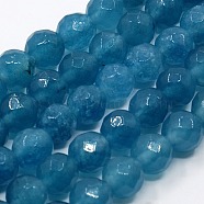 Natural White Jade Beads Strands, Imitation Aquamarine Color, Faceted, Dyed, Round, Sky Blue, 6mm, Hole: 1mm, about 63pcs/strand, 15 inch(G-G051-FR1-6mm)