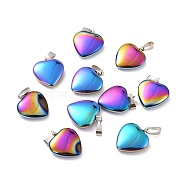 Electroplate Non-magnetic Synthetic Hematite Pendants, with Platinum Tone Brass Findings, Rainbow Heart, Multi-color Plated, 25x25x8mm, Hole: 6x2.5mm(G-I315-01C)