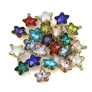 Ion Plating(IP) 304 Stainless Steel Charms, with Glass, Real 18K Gold Plated, Star, Mixed Color, 15x13x5.5mm, Hole: 2mm(STAS-U007-15G)