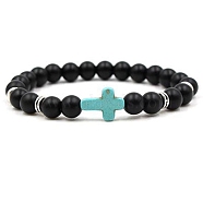 Synthetic Turquoise Cross Stretch Bracelet, Turquoise, Inner Diameter: 2-3/8 inch(6cm)(PW-WG79517-05)