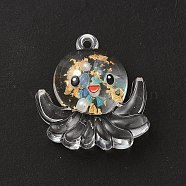 Luminous Transparent Resin Pendants, Octopus Charms, with Gold Foil, Dark Turquoise, 27x25x10mm, Hole: 1.8mm(RESI-A022-02B)
