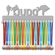 Fashion Iron Medal Hanger Holder Display Wall Rack, 20 Hooks, with Screws, Word Judo, Sports Themed Pattern, 141x400mm, Hole: 5mm(ODIS-WH0037-083)