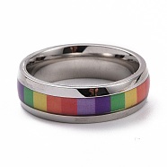 Pride Style 201 Stainless Steel Finger Rings, Wide Band Rings, with Glass and Sticker, Colorful, Stainless Steel Color, US Size 7(17.3mm)(RJEW-F119-04P)