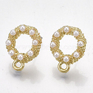 Alloy Stud Earring Findings, with Loop, Steel Pins and ABS Plastic Imitation Pearl, Ring, Light Gold, 16x13mm, Hole: 1.8mm, Pin: 0.7mm(X-PALLOY-T065-30)