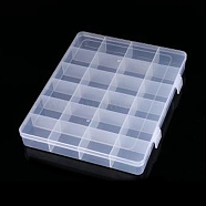 Transparent Plastic Bead Containers, with 24 Compartments, for DIY Art Craft, Nail Diamonds, Bead Storage, Rectangle, Clear, 26.1x22x3.7cm(CON-YW0001-47)
