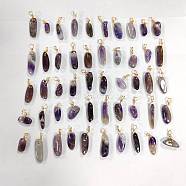 50Pcs Natural Amethyst Pendants, Twisted with Golden Tone Copper Wire, Chip, 17~29x8~10x5.5~9mm, Hole: 2.5~3.2mm(FIND-FH0005-16)
