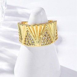 Brass Micro Pave Clear Cubic Zirconia Cuff Rings for Women, Triangle, Real 18K Gold Plated, 13.5mm, Inner Diameter: 18mm(RJEW-Q009-08G)