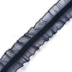 Chinlon Elastic Pleated Lace Trim, RUffled Elastic Trimming for Sewing, Gift Package Wrapping, Floral Designing, Prussian Blue, 1 inch(25mm), 50 yards/roll(EW-WH0013-39A)