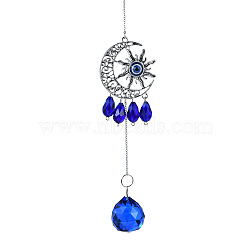Glass with Metal Sun Catcher Pendant, Evil Eye Decorations, Moon, 330mm(PW-WG31146-03)