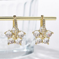 Flower Shape Clear Cubic Zirconia Hoop Earrings, Rack Plating Brass Dangle Earring for Women, Long-Lasting Plated, Lead Free & Cadmium Free, Real 18K Gold Plated, 24mm, Pin: 0.8mm(EJEW-F310-03G)