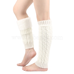 Acrylic Fiber Yarn Leg Warmers Socks, Winter Warm Long Boots Leg Covers for Women, White, 400x120mm(PW-WG9CFF0-02)