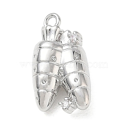 Brass Micro Pave Clear Cubic Zirconia Pendants, Carrot Charms, Platinum, 16x8x5.5mm, Hole: 1.2mm(CU-CBACBD7-07P)