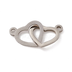 Non-Tarnish 304 Stainless Steel Connector Charms, Double Heart Links, Stainless Steel Color, 12x20x1mm, Hole: 1.6mm(STAS-E179-09P)