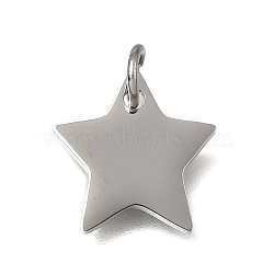 304 Stainless Steel Charms, Star Charms, Polishing, Stainless Steel Color, 13x12.5x1mm, Hole: 3.5mm(STAS-E532-07P)