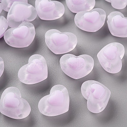 Transparent Acrylic Beads, Frosted, Bead in Bead, Heart, Plum, 13x17x9.5mm, Hole: 2.5mm(X-TACR-S152-08C-09)