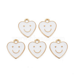 Alloy Enamel Charms, Cadmium Free & Lead Free, Light Gold, Heart with Smile, White, 13x12x1.5mm, Hole: 1.6mm(ENAM-T016-12E-RS)