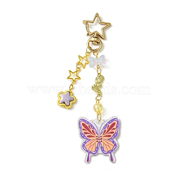 Transparent Acrylic Pendant Decorations, with Glass Beads and Star Alloy Swivel Clasps, Butterfly, Medium Purple, 128mm(HJEW-FZ00018-01)