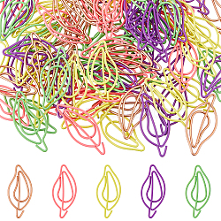 100Pcs 5 Colors Iron Paper Clip, Leaf, Mixed Color, 38x17.5x2mm, 20pcs/color(FIND-FH0016-77)