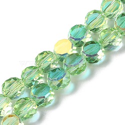 Transparent Electroplate Glass Beads Strands, AB Color Plated, Faceted, Half Round, Green Yellow, 7.2x7.5x4mm, Hole: 1.5mm, about 80pcs/strand, 22.05''(56cm)(GLAA-Q099-D01-04)