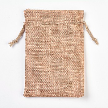 Polyester Imitation Burlap Packing Pouches, Drawstring Bags, Peru, 14x10cm