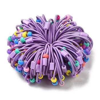 Colorful Nylon Elastic Hair Ties for Girls Kids, with Plastic Beads, Medium Purple, 2mm, Inner Diameter: 32mm
