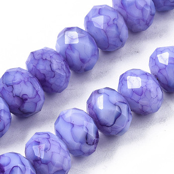 Opaque Baking Painted Glass Beads Strands, Imitation Stones, Faceted, Rondelle, Medium Slate Blue, 11~12x8.5mm, Hole: 1mm, about 45pcs/strand, 15.55 inch~15.75 inch(39.5~40cm)