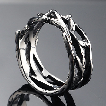 304 Stainless Steel Finger Rings, Vintage Branch Thorn Crown, Stainless Steel Color, US Size 8(18.1mm)