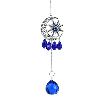 Glass with Metal Sun Catcher Pendant, Evil Eye Decorations, Moon, 330mm